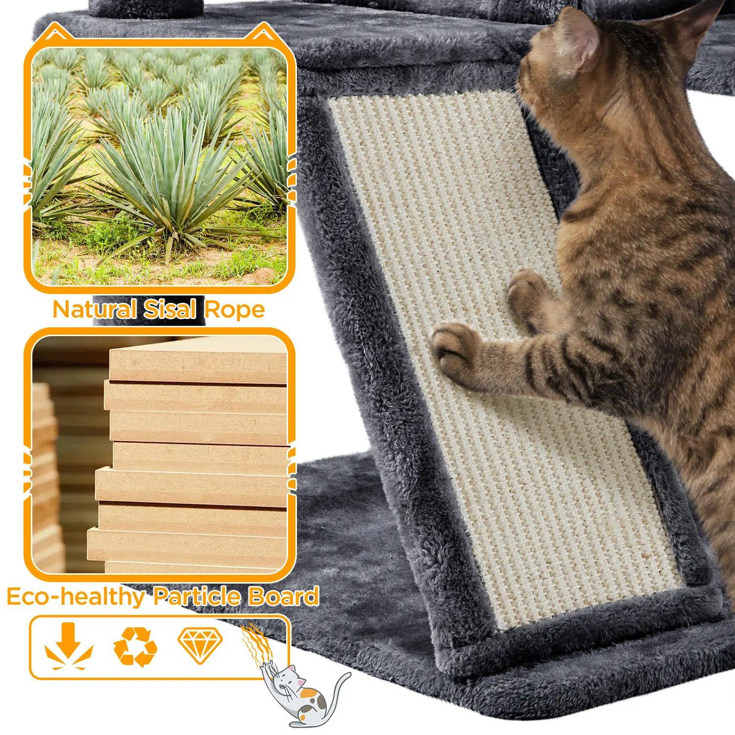 144.5cm Tall Multi-Level Cat Tree with Sisal Scratching Posts, 2 Cozy Condos & Hanging Balls, Large Climbing Tower for Active Kittens and Small Cats, Indoor Play House for Exercise and Rest [Plus A Free Gift]