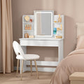 【NS】[Dressing Table with LED Lights, 3 Adjusting Lighting Modes, Makeup Vanity Mirror Dressing Table with 2 Drawers and 6 Open shelves, White Dressing Table for Bedroom,Living Room, Valentine's Day gift