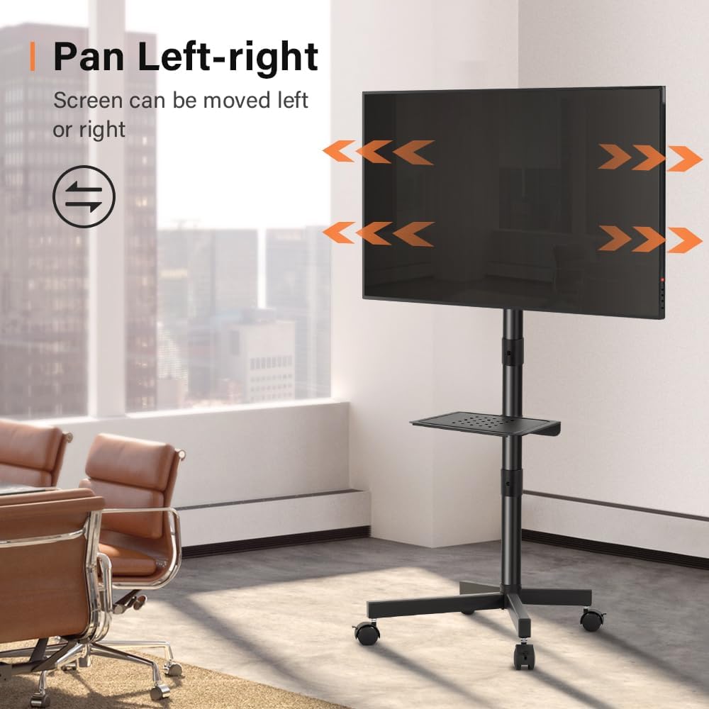 Height Adjustable Mobile TV Cart for 23-60 Inch Flat/Curved TVs - VESA 400x400 Max, Holds 40KG