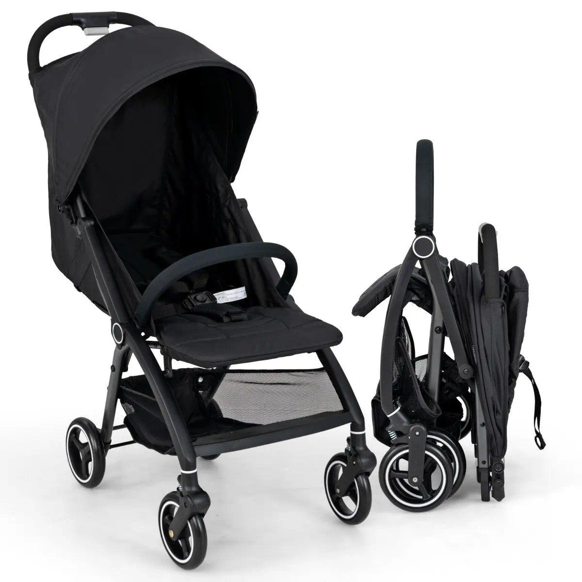 Lightweight Travel Pushchair for 0-36 Months, One-Hand Fold Baby Stroller with Adjustable Recline & Sun Canopy, 5-Point Safety Harness, Large Under-Seat Basket, Compact for Car Boot [Plus A Free Gift]