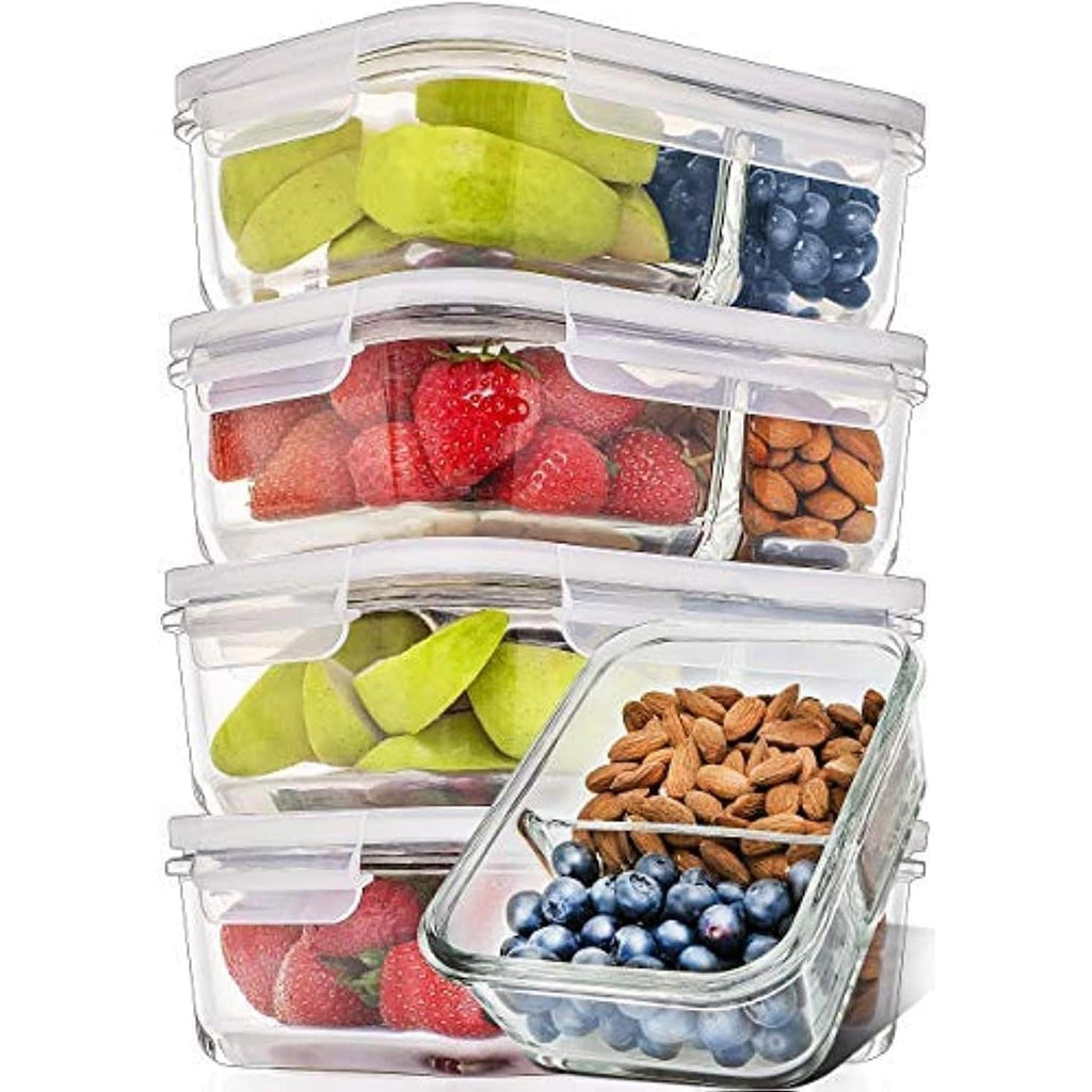 5-Pack Food Prep & Storage Glass Containers with Lids Airtight Meal Prep Reusable 880ml Microwave Oven Dishwasher Safe Freezer Safe