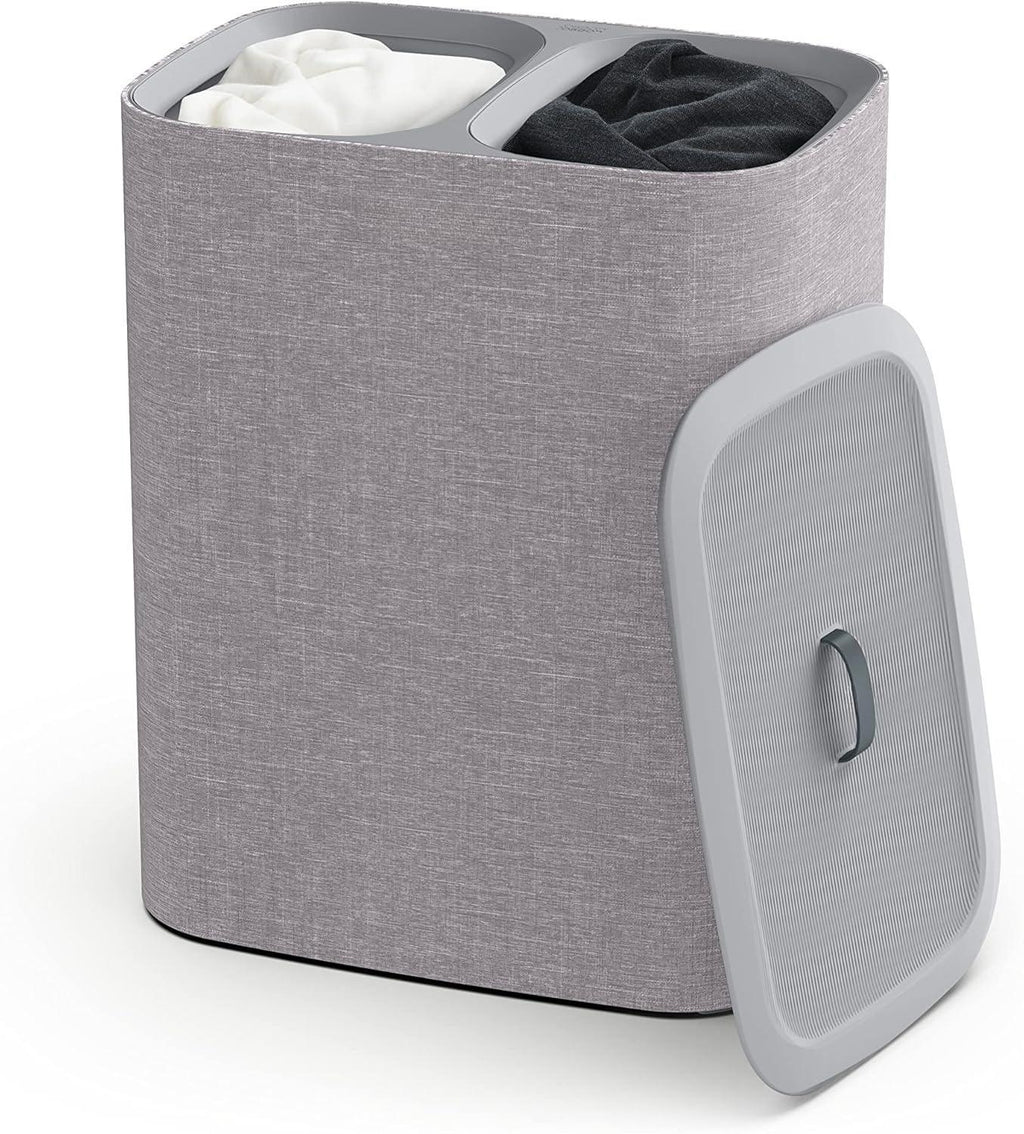 Dual Compartment Laundry Hamper with Lid, 2 Removable Washing Bags with Handles, Large Capacity Laundry Separation Basket for Dirty Clothes