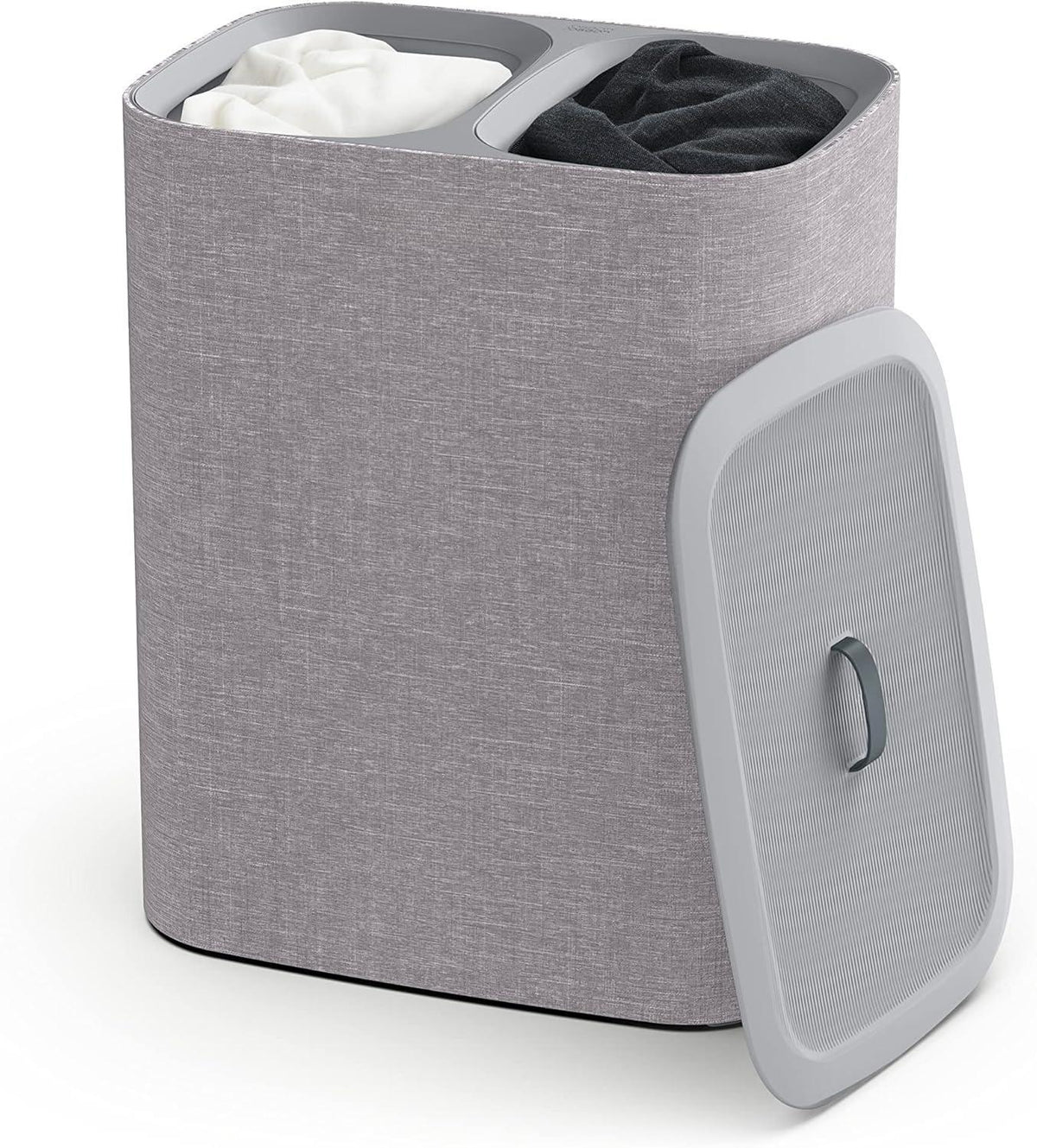 Dual Compartment Laundry Hamper with Lid, 2 Removable Washing Bags with Handles, Large Capacity Laundry Separation Basket for Dirty Clothes