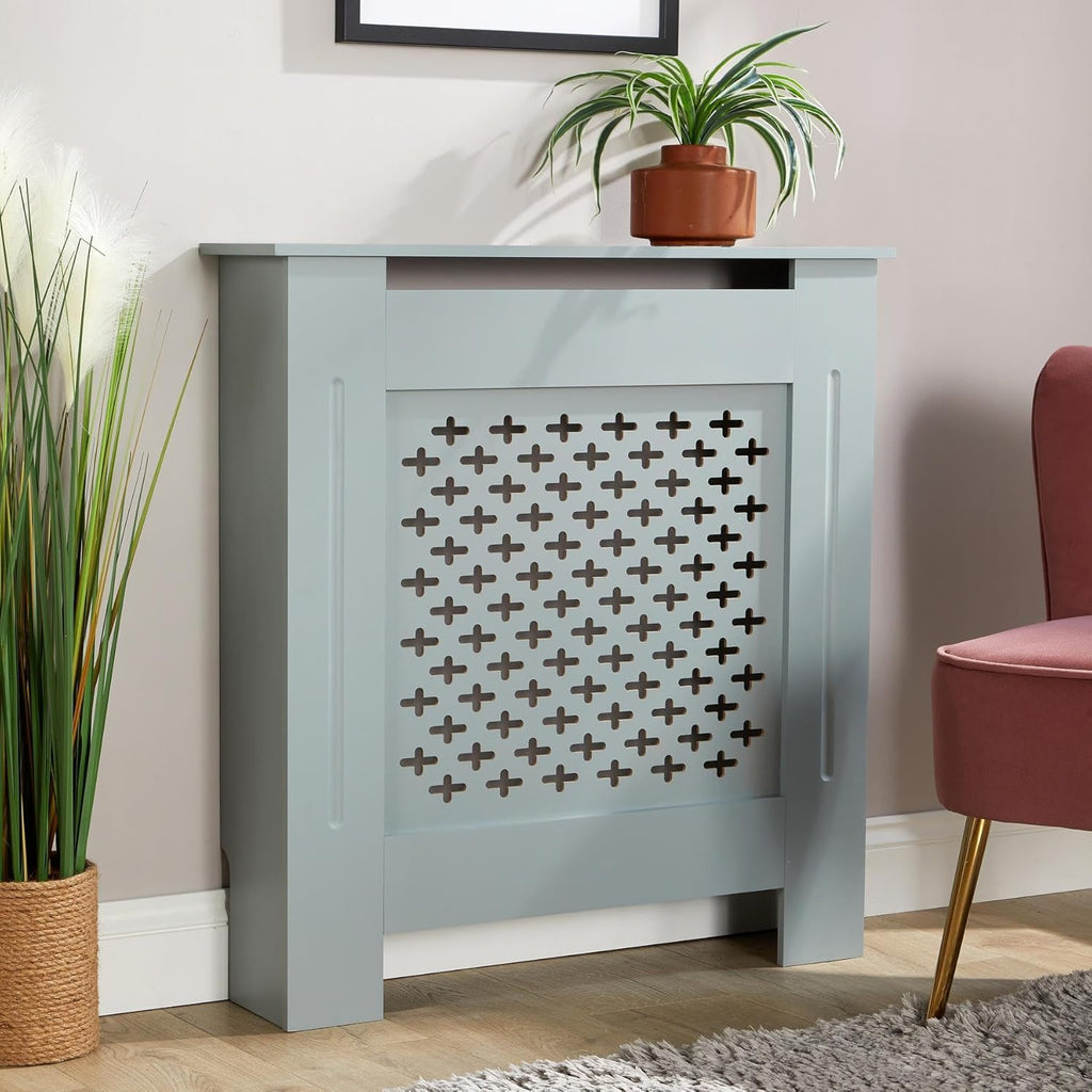 Modern Grey Large Wooden Radiator Cover with Wall Cabinet Shelf and Decorative Grill [Plus A Free Gift]
