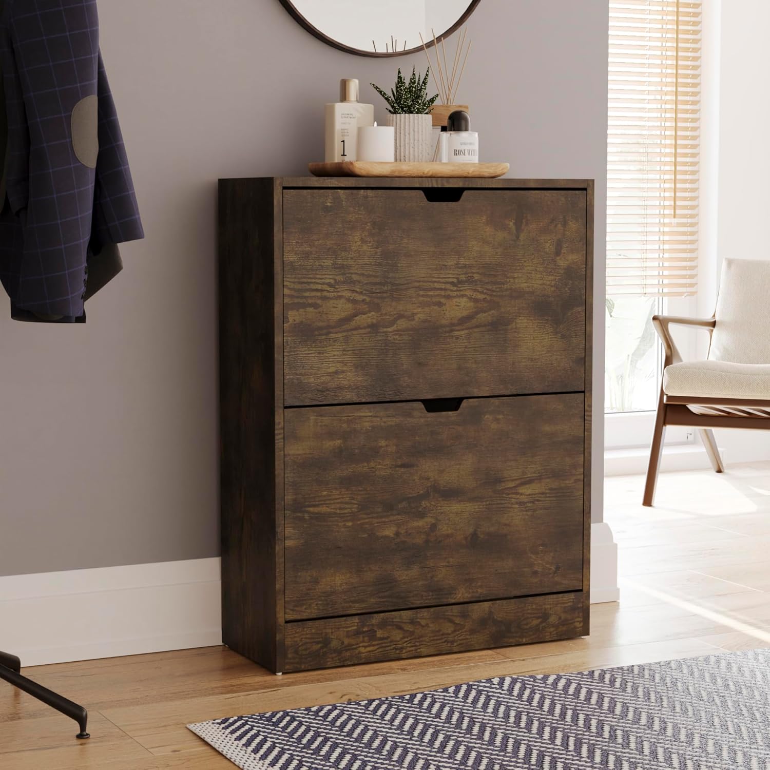 Space Saving 2-Drawer Shoe Cabinet with Flip Doors - FSC Certified Slim Storage Organizer for Hallway & Living Room, White Racks
