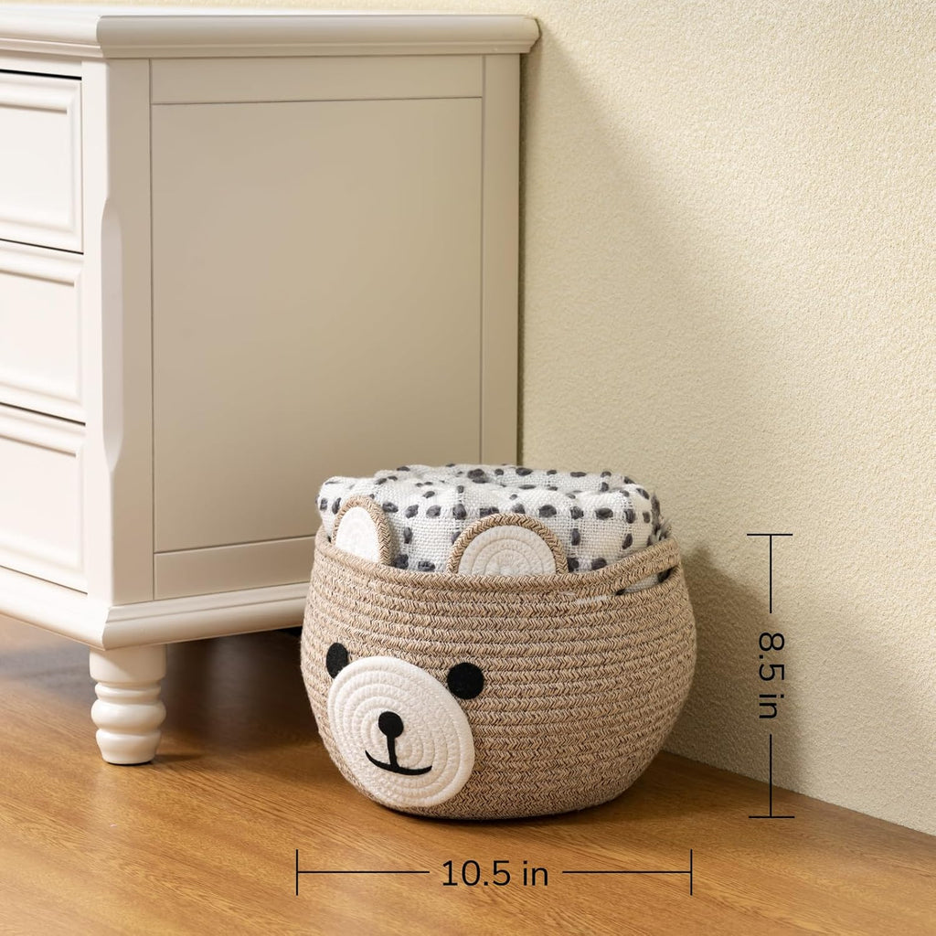Storage Basket, Toy Storage, Baby Basket for Nursery, Bear Gift Baskets for Kids,Small Empty Baby Shower Baskets with Handles, 26.6 x 21.6 cm, Light Brown