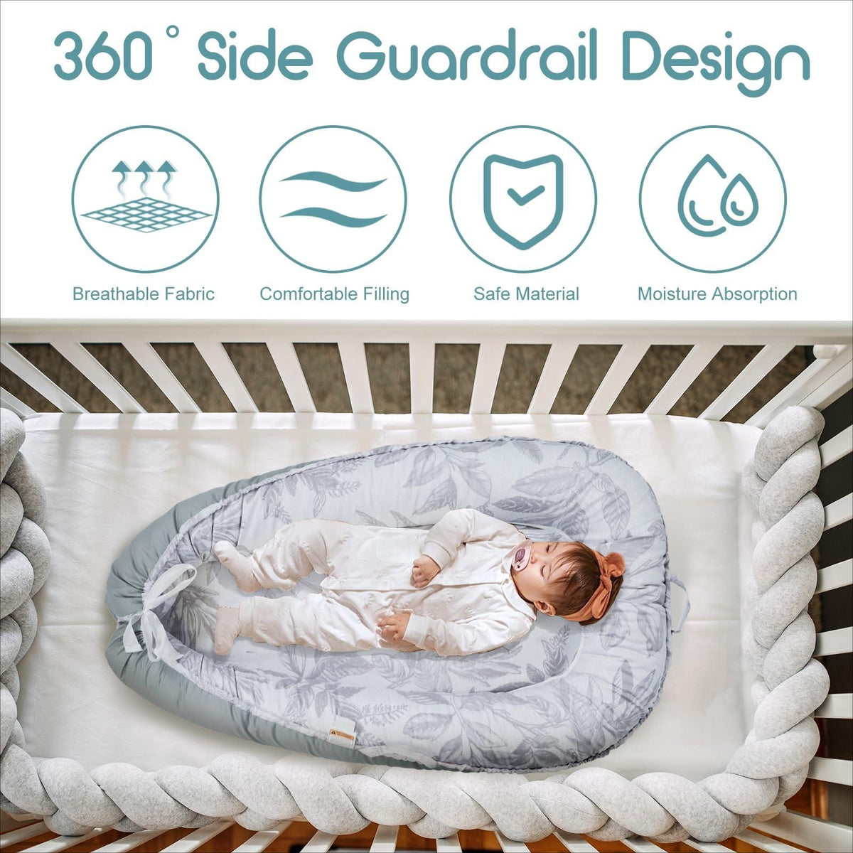 Newborn Baby Nest Sleeper, Portable Co-Sleeping Nest for 0-12 Months, Adjustable Baby Lounger with Breathable Cotton Cover, Lightweight Travel Baby Bed, Ideal Baby Gift [Plus A Free Gift]