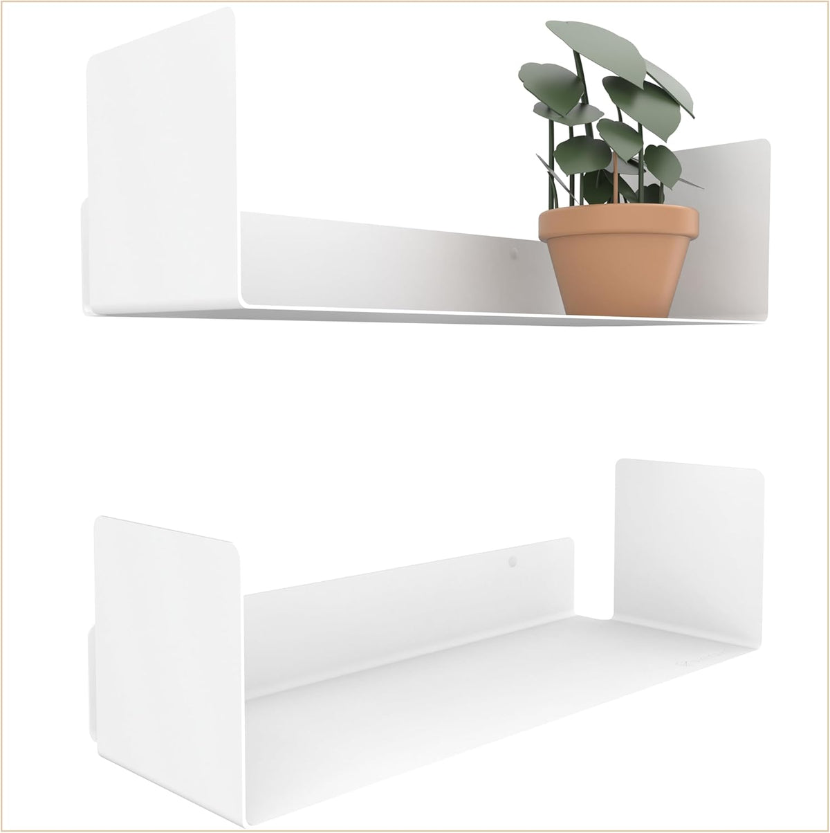 2 Pack White Floating Wall Bookshelves (2x40 cm) - Wall Mounted Shelf Set, Ideal for Bedroom & Living Room