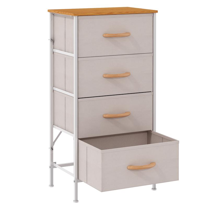 4-Drawer Dresser, Tall Fabric Storage Tower with Sturdy Metal Frame & Wooden Top, Modern Chest of Drawers Organizer Unit for Bedroom, Living Room, Closet, Hallway - Light