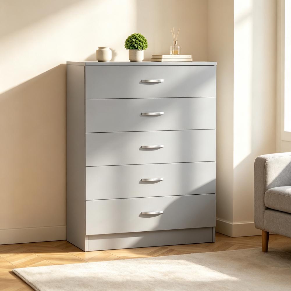 5-Drawer Chest of Drawers with Sturdy Metal Handles, Smooth Metal Runners, Anti-Bowing Support, Ideal for Bedroom and Nursery Storage [Plus A Free Gift]