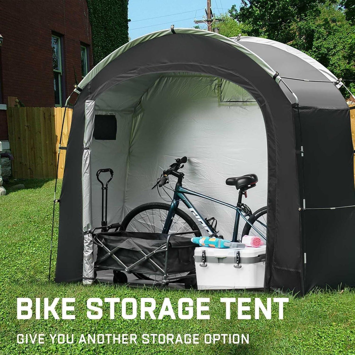 Waterproof & UV-Proof Bike Motorcycle Storage Shelter, Outdoor Steel Frame PE Cover with Zipper Door, Easy Setup