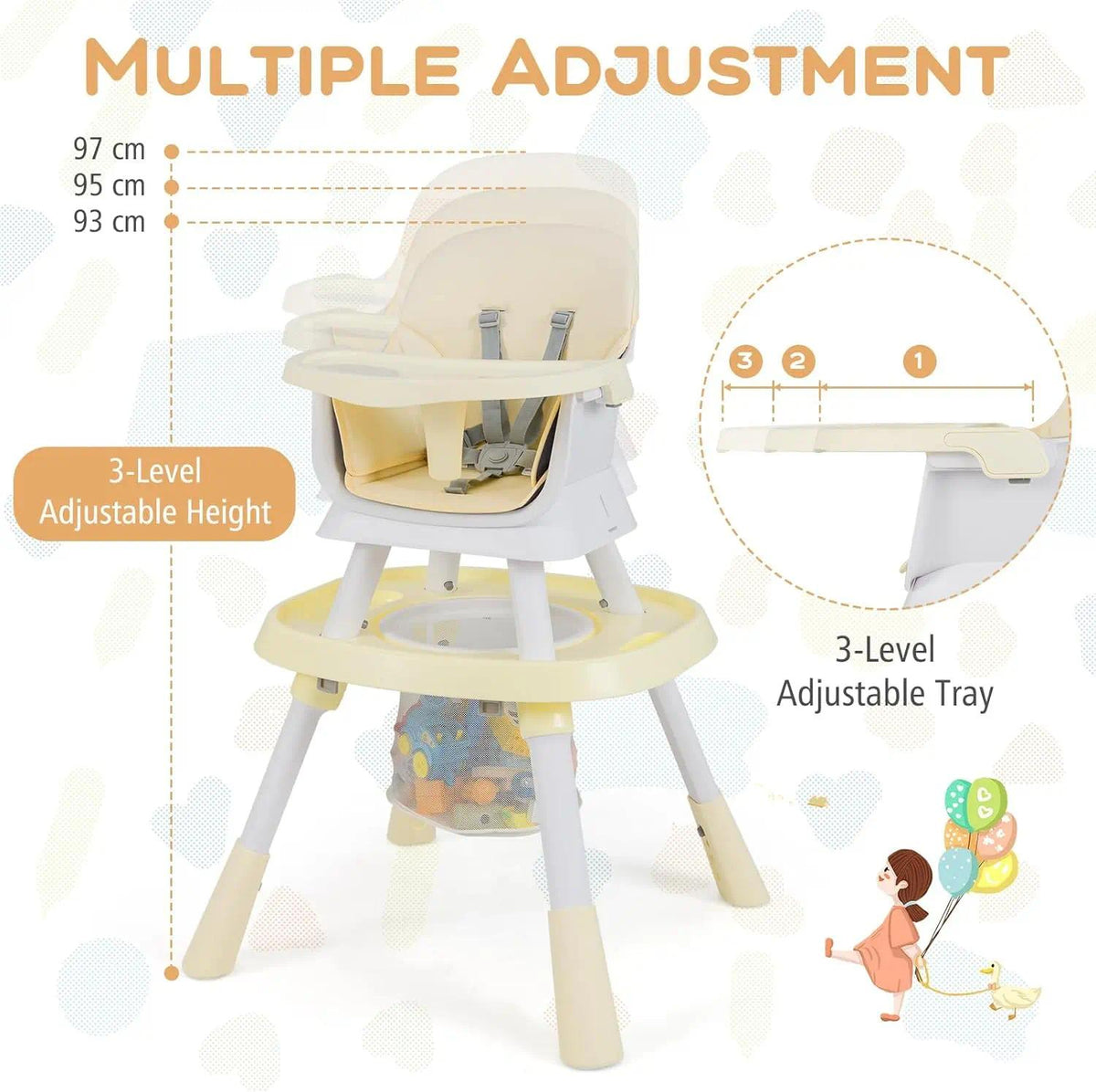 16-in-1 Convertible High Chair for Babies & Toddlers, 6-36 Months, with 5-Point Safety Harness, Removable Feeding Tray, Adjustable Tabletop, Sturdy Frame, Ideal Chair for Dining and Play [Plus A Free Gift]