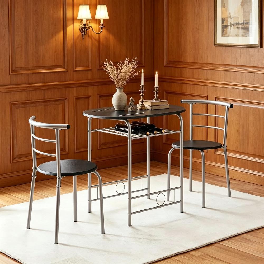 Breakfast Bar Table and Chair Set, 80x53x75.5cm Compact Kitchen Dining Set with Storage Shelf, Space-Saving Furniture for Apartments & Dorm Rooms [Plus A Free Gift]