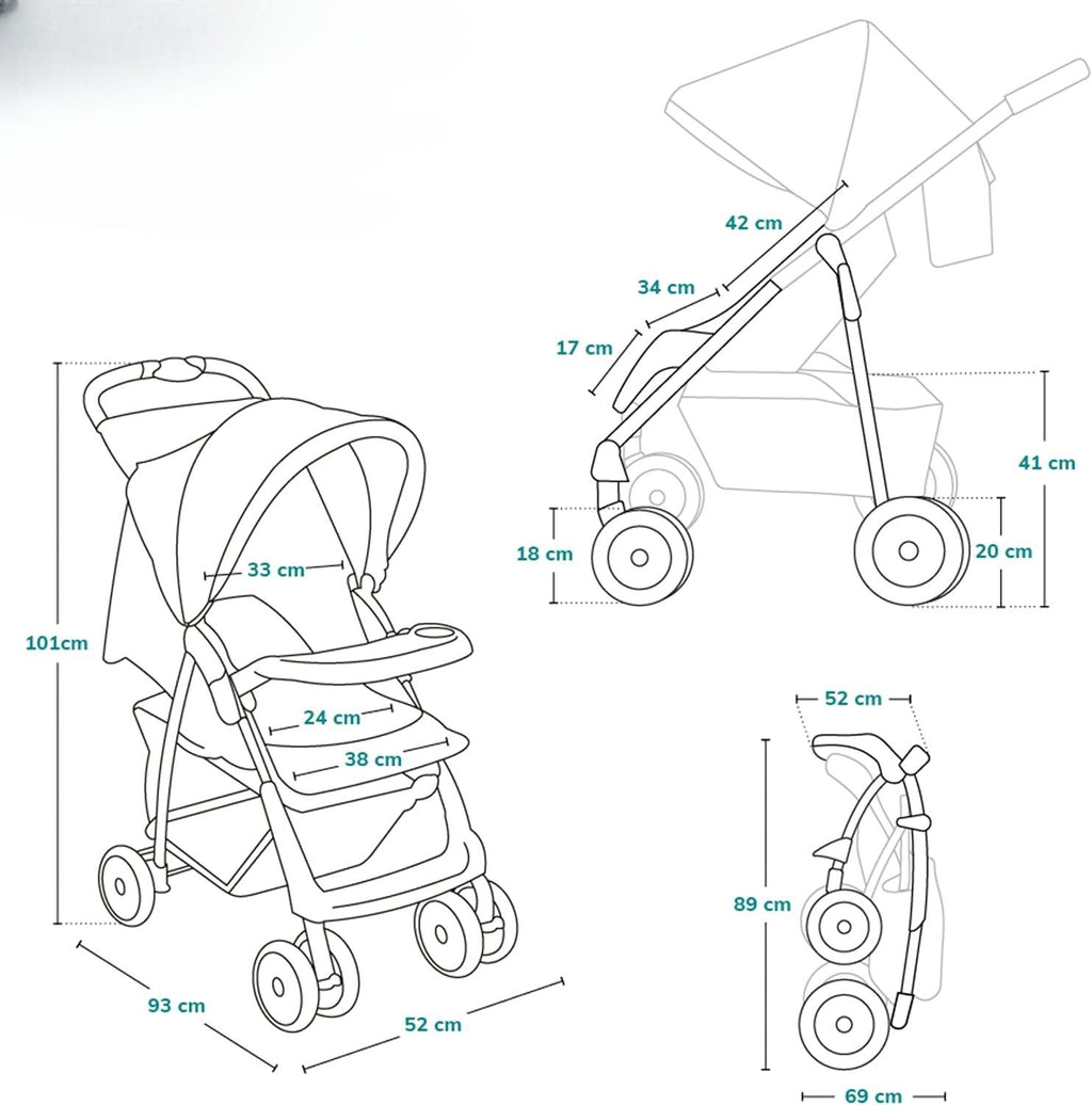 Foldable Lightweight Travel Baby Stroller, Compact City Stroller for Toddlers 6‑36 Months (Max 15kg), Reclining Lie‑Flat Seat with Adjustable Footrest, XXL All‑Weather Canopy, 5‑Point Harness & Shock‑Absorbing Wheels, Storage Basket, Detachable Tray and P