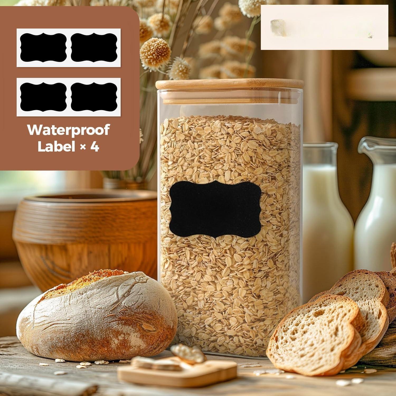 Rectangle Glass Storage Containers with Lids, Glass Jars with Bamboo Lids, Clear Food Storage Jar, Sugar Coffee Containers, Pantry Storage Container for Pasta Flour Oats Nuts