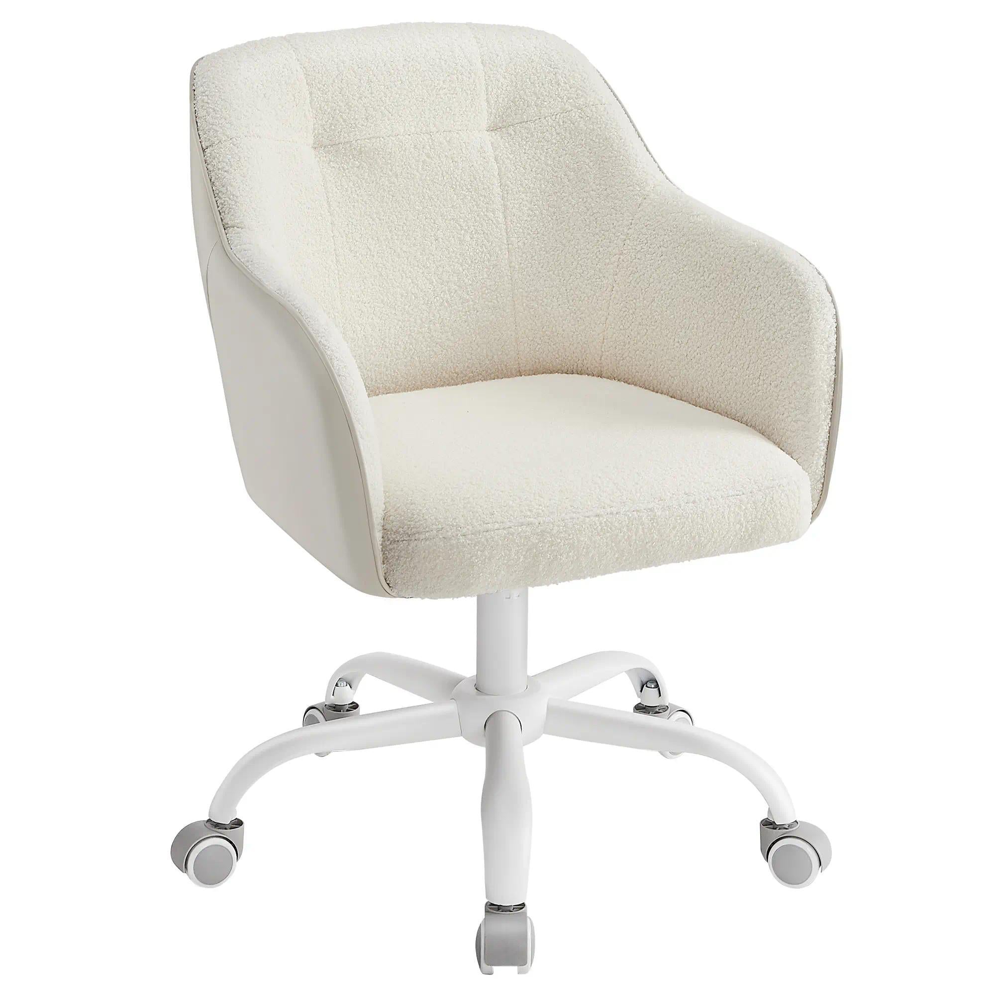 Adjustable Height Swivel Chair with Armrests, 110kg Load Capacity, Cotton-Linen Fabric, Multi-Purpose Office Chair for Home Office Study Bedroom Makeup Vanity [Plus A Free Gift]