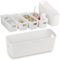 8 pack Narrow Storage Box, Plastic Storage Baskets for Shelves, Slim Kitchen Cupboard Organiser Storage Boxes for Bathroom Cabinet, Drawers, Desktop Organisation, 10 cm Wide Rectangle,White