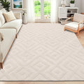 Premium Beige Washable Rug 160x230cm - Ultra Soft Short Pile & Non-Slip Backing | Modern Geometric Living Room/Bedroom/Office Carpet