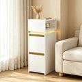 Modern Slim Nightstand with LED Light, 2-Drawer Bedside Cabinet with Open Storage Shelf, Small Side Table for Bedroom Living Room, Space-Saving Furniture [Plus A Free Gift]
