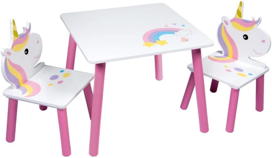 URBNLIVING Kids Wooden Table & 2 Chairs Themed Set Furniture for Play Room Study Desk Toddlers Junior (Football)