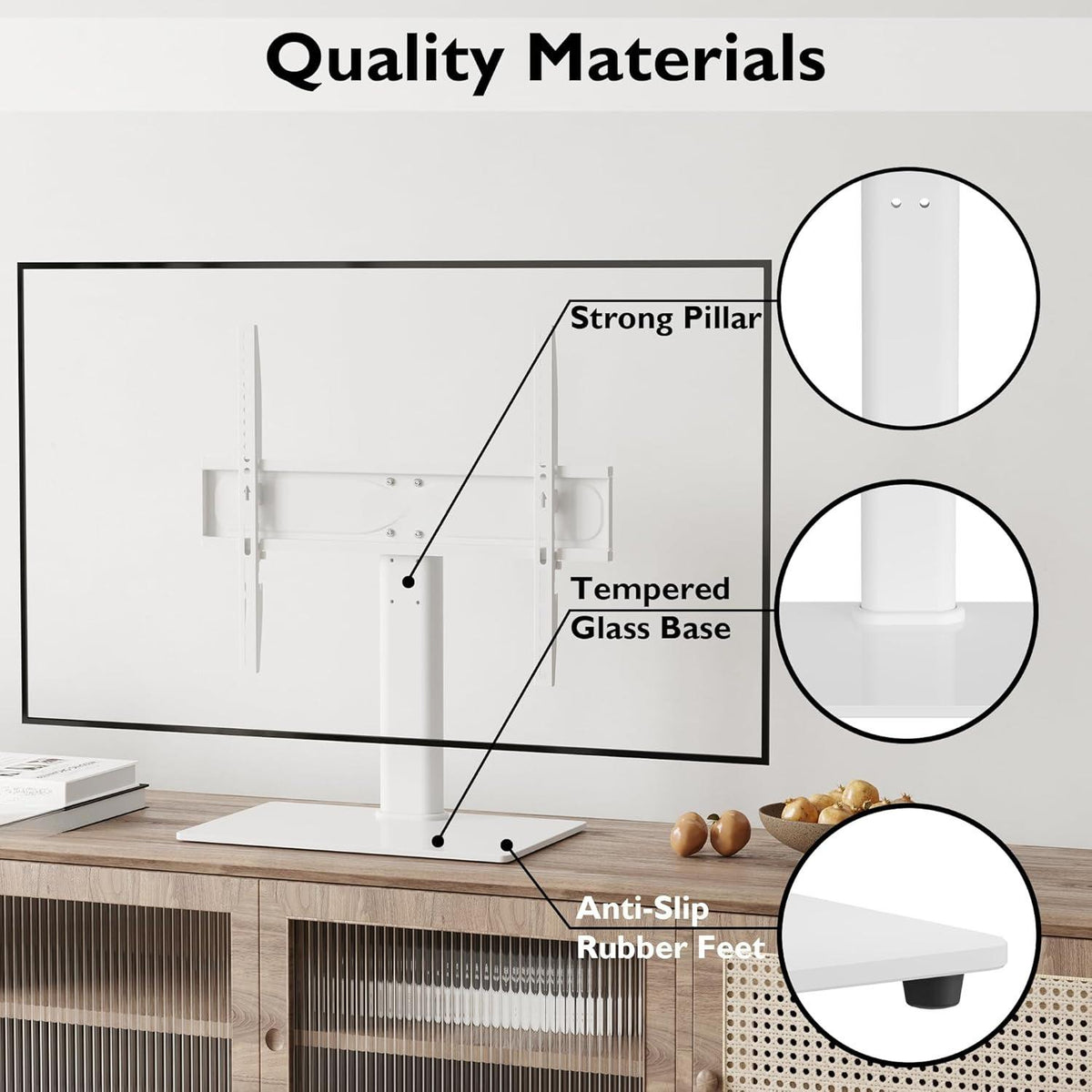Universal TV Stand for 24–60 Inch LCD LED OLED Plasma TVs, Height Adjustable Table Top Pedestal with Bracket, 8mm Tempered Glass Base, 45kg Load, Max VESA 400x400mm, Cable Management