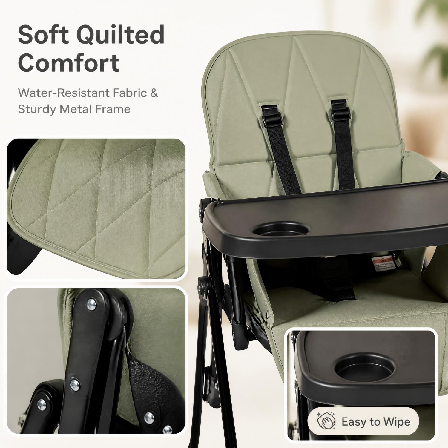 Ultra‑Slim Flip‑Fold Highchair with Super‑Quick Compact Fold, Removable Tray & Wipe‑Clean Cover, 5‑Point Harness, and Footrest – The Perfect Space‑Saving Dining Seat for Babies up to 15kg