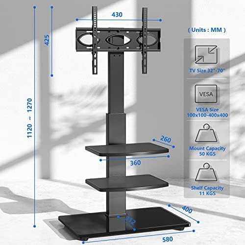 RFIVER Freestanding Floor TV Stand for 32-70 inch TVs up to 50kg, Black