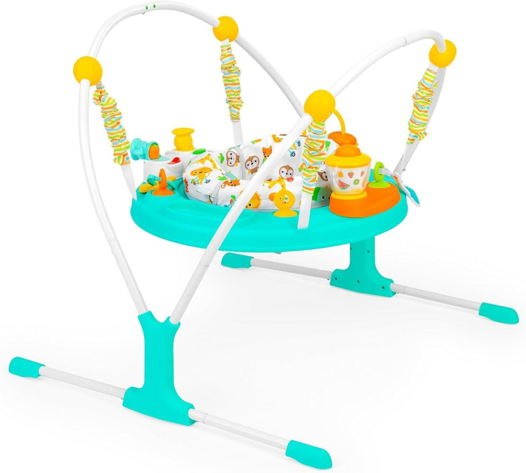 360° Rotatable 2-in-1 Baby Activity Center, Convertible Jumper & Play Table with 7 Interactive Toys, Adjustable Height and Storage Bag, Play Equipment for Infants 6 Months+