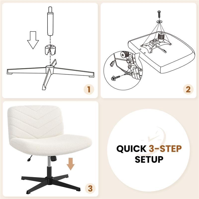 Armless Wide Seat Swivel Desk Chair, Adjustable Height Criss Cross Office Chair, Mid-Back Comfortable Vanity Task Chair for Home Office, Study, Work & Makeup