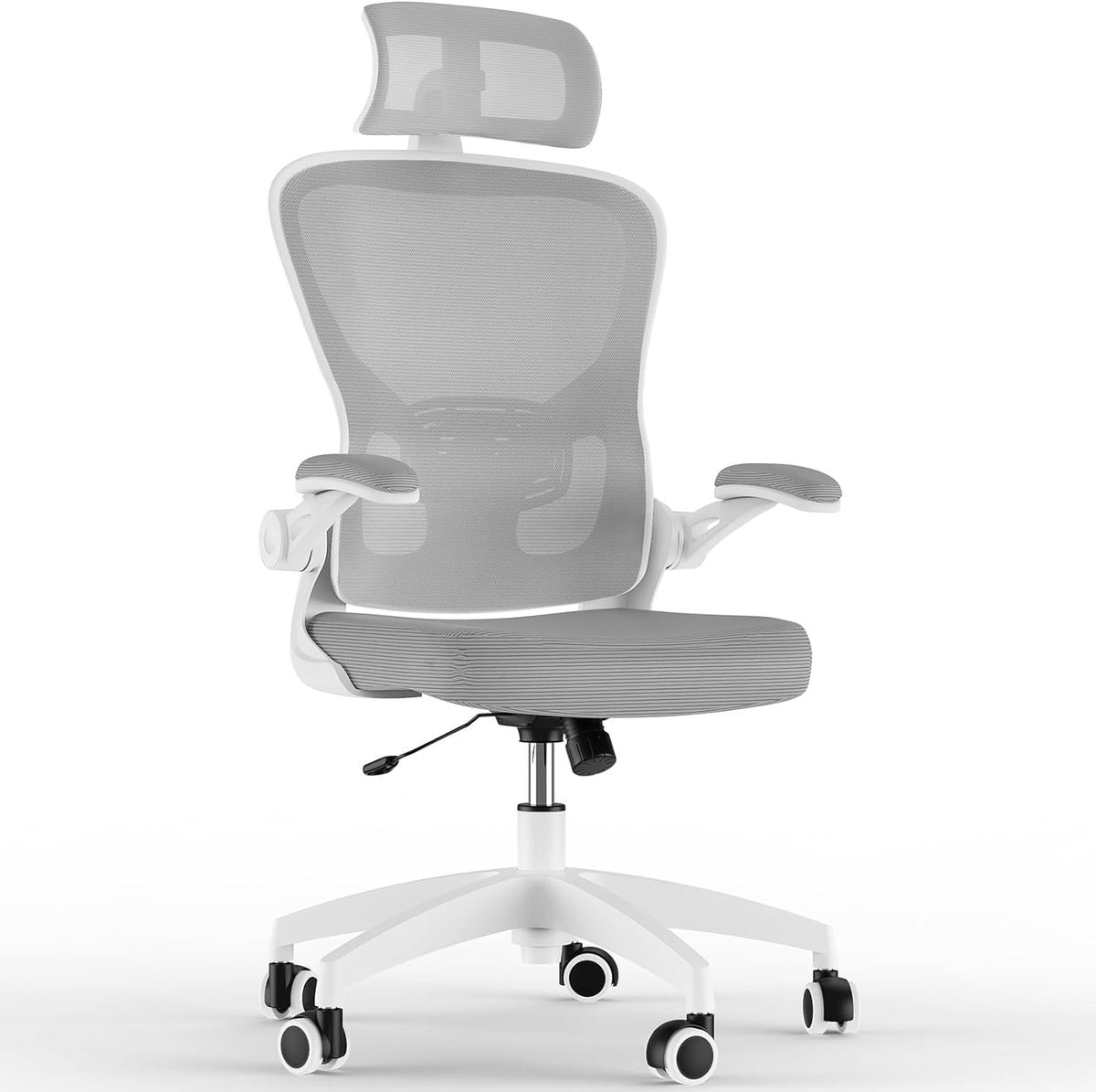 High‑Back Ergonomic Breathable Mesh Office Desk Chair, Adjustable Headrest & Lumbar Support, Flip‑Up Armrests with Rocking Tilt Function, 360° Swivel Rolling Computer Chair for Home Office Study & Gaming