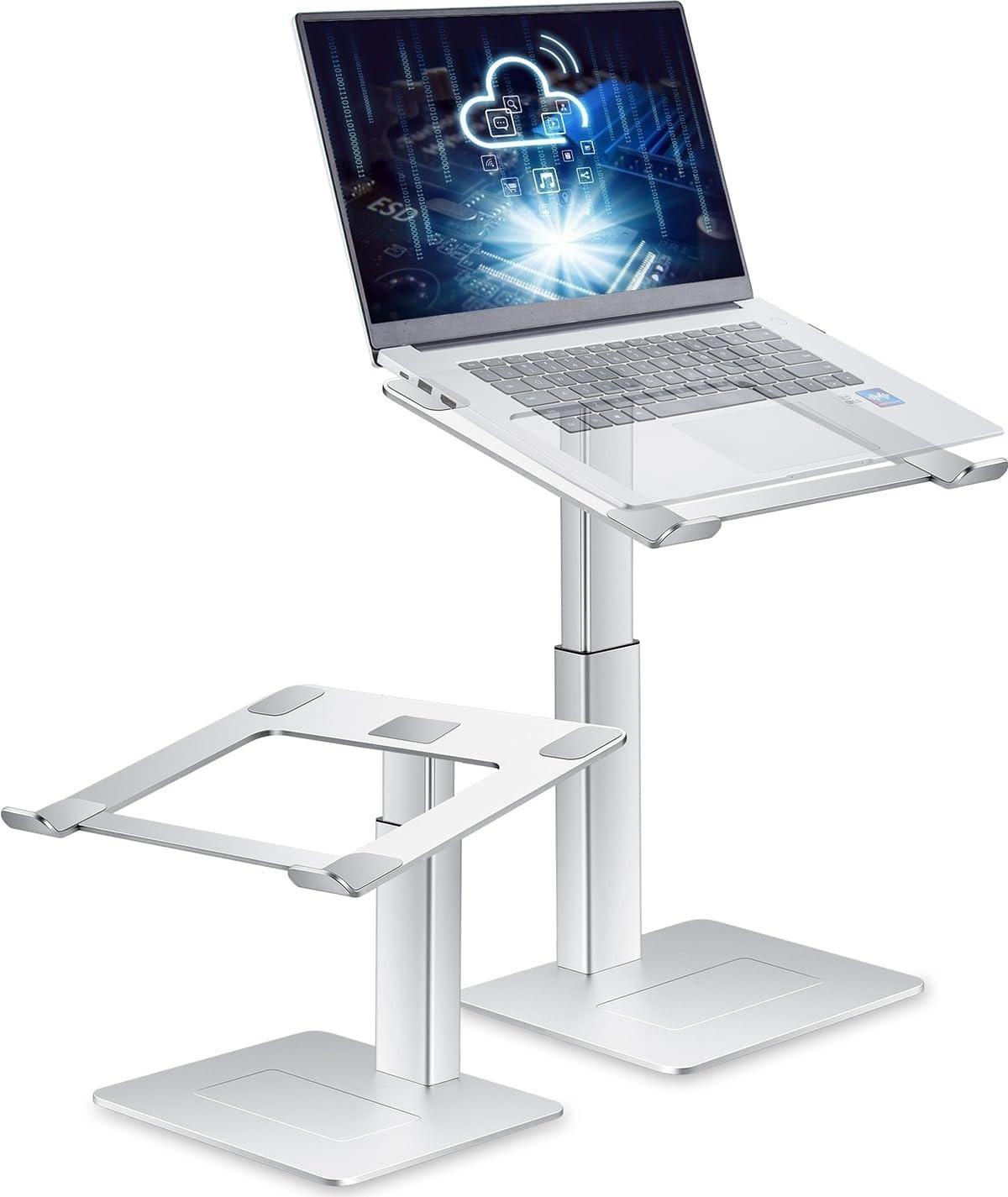 Adjustable Laptop Stand for Desk, DJ Laptop Riser, Standing Desk Converter, Support Working on Computer Sitting/Standing, Compatible with MacBook, Dell, HP and All 13"-16.5" Notebooks, Silver