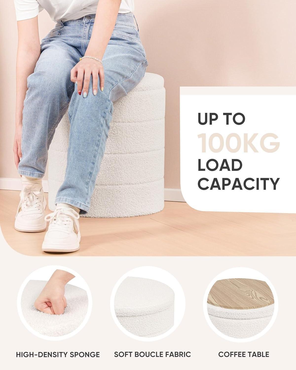 Large Round Ottoman with Storage,Folding Boucle Stool,Ottoman Coffee Table,Chest Toy Box,Footstool for Living Room,Bedroom