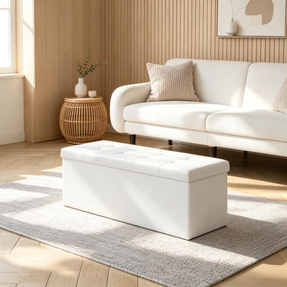 Foldable Storage Ottoman Bench 38x110x38 cm – Multi-Purpose Cube Foot Rest with Hidden Storage, Holds 300 kg, Space-Saving for Living Room, Bedroom & Entryway [Plus A Free Gift]