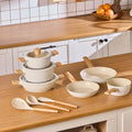 12‑Piece Ceramic Non‑Stick Pots and Pans Set, Almond Cream Induction Compatible Cookware Set, Scratch‑Resistant Ceramic Coating with Cooking Utensils, Non‑Toxic Cookware for Gas Electric All Stovetops