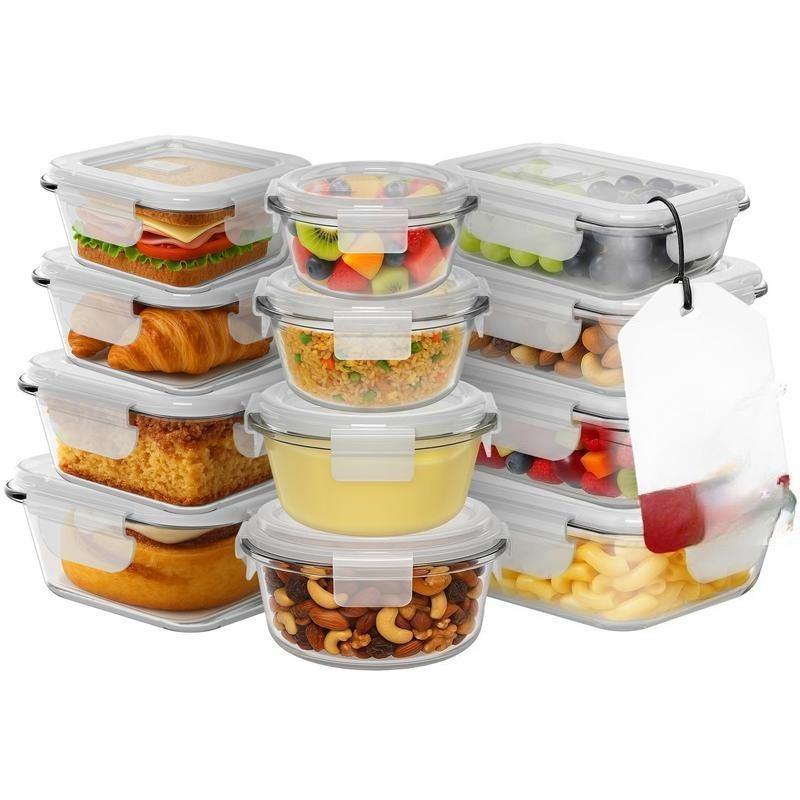 12 Pack Glass Food Storage Containers with Airtight & Leakproof Lids, Meal Prep Containers, BPA Free Food Grade Material, Microwave, Freezer & Dishwasher Safe for Home Kitchen