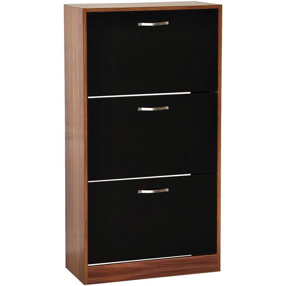 3-Drawer Shoe Cabinet (Various Colours) - Pull-Down Wooden Storage Organiser, H118xW60xD24cm, Wood Furniture Unit for Shoe Organization