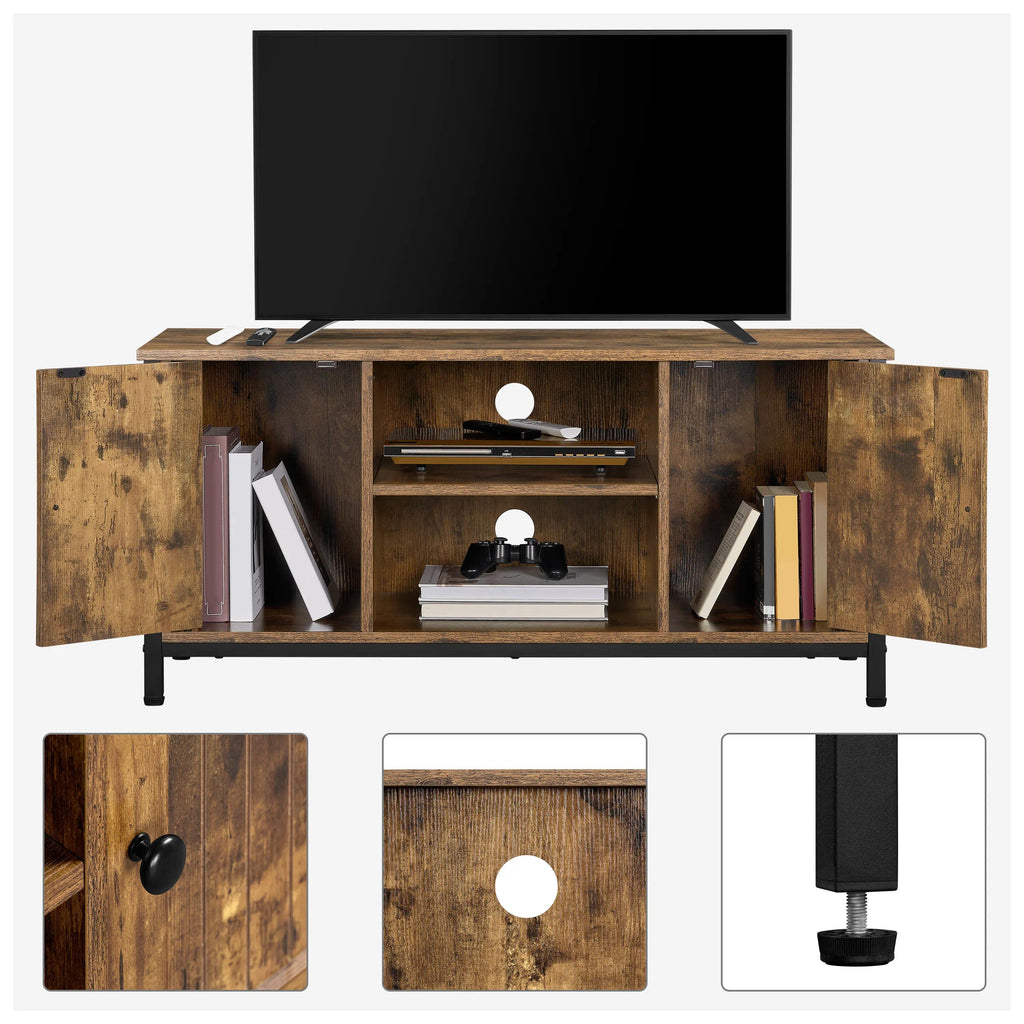 Industrial Wood TV Stand Cabinet for 50 Inch TV, Media Console with 2 Closed Doors & Height‑Adjustable Central Shelves, Multi‑Purpose TV Table for Living Room, Dining Room & Bedroom Storage