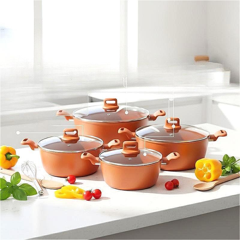 4Pcs Professional Aluminium Non-Stick Stockpot Set, Soft Touch Handle with Tempered Glass Lid, Induction Compatible Cookware Set, Soup Stew Pot for Kitchen Cooking