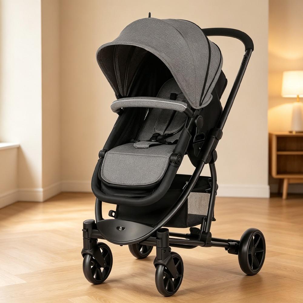 Lightweight Foldable Pushchair Travel with Rain Cover and Footmuff, Carrycot and Reversible Seat, Suitable from Birth to 3 Years with Lie-Flat Function [Plus A Free Gift]
