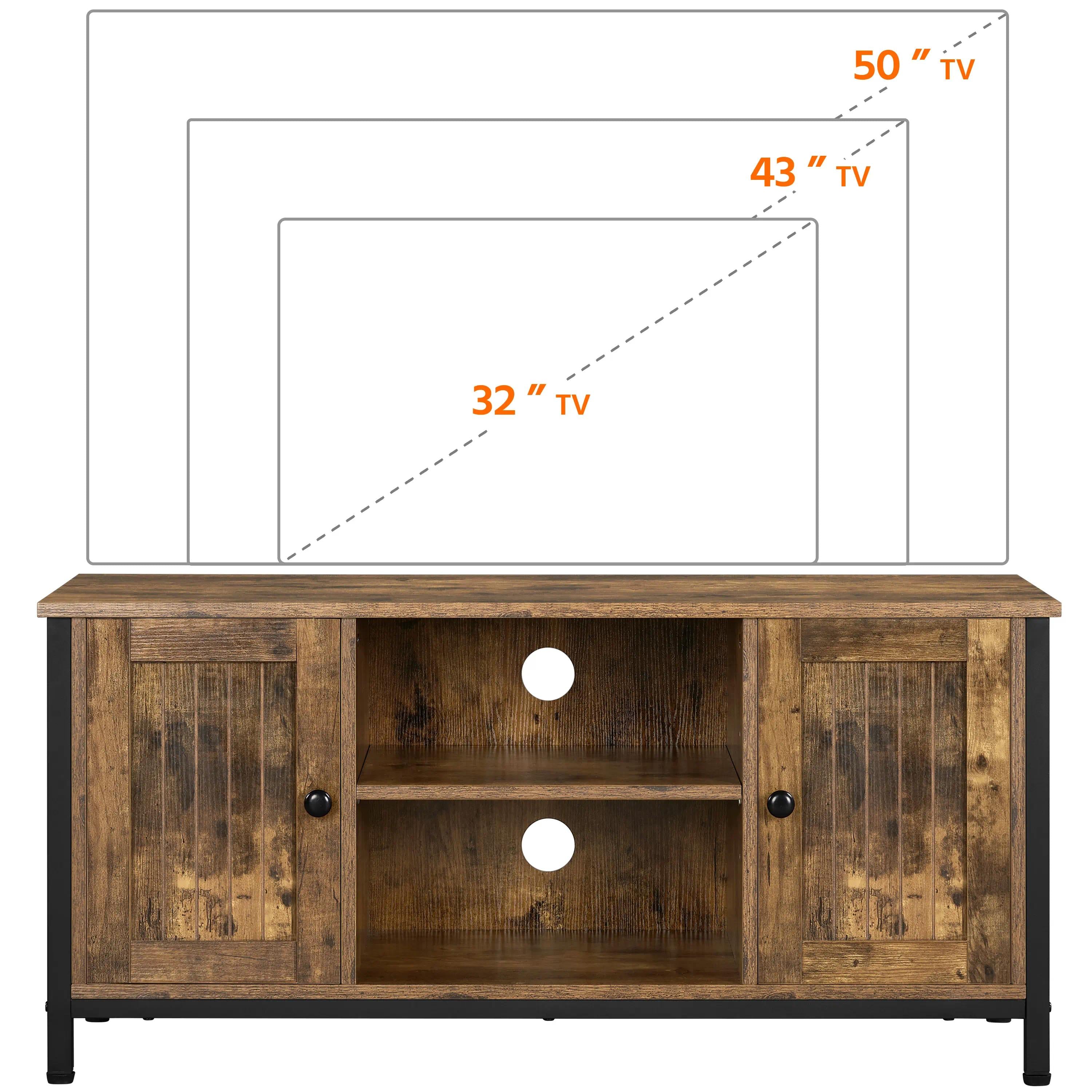 Industrial Wood TV Stand Cabinet for 50 Inch TV, Media Console with 2 Closed Doors & Height‑Adjustable Central Shelves, Multi‑Purpose TV Table for Living Room, Dining Room & Bedroom Storage