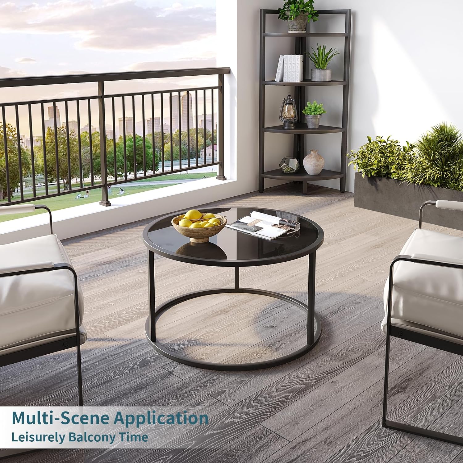 【NS】Glass Coffee Table Small Round Coffee Tables 70cm Modern Tempered Glass-Top Accent Center Table for Living Room Home Office Small Space Easy Assembly, Black