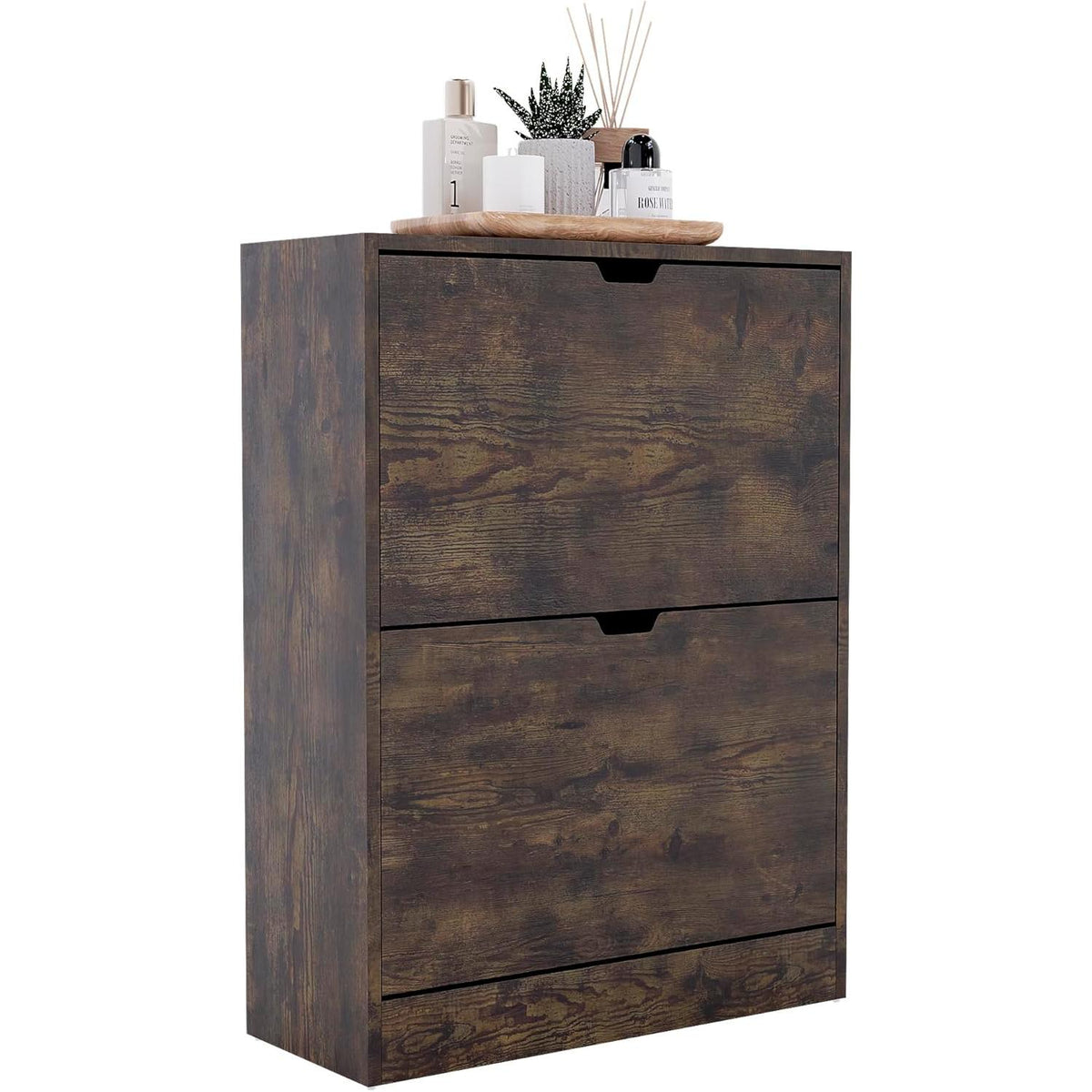 Space Saving 2-Drawer Shoe Cabinet with Flip Doors - FSC Certified Slim Storage Organizer for Hallway & Living Room, White Racks