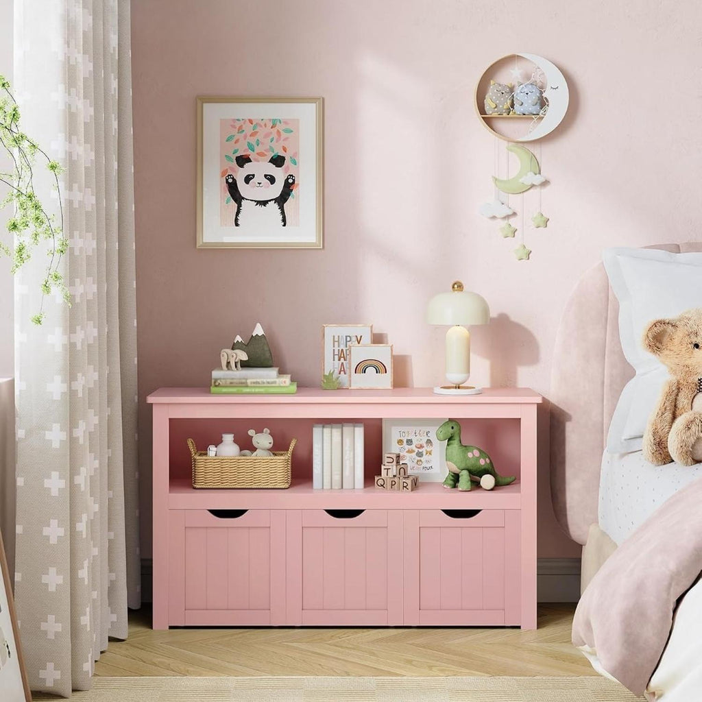 Toy Storage Organizer Multi-Functional Children Storage Cabinet & Bookcase 3 Drawers Large Capacity MDF Unit for Playroom Living Room & Children’s Room
