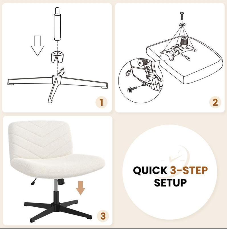 Armless Wide‑Seat Swivel Desk Chair, Adjustable Height X‑Base Mid‑Back Task Chair, Comfy Vanity Chair for Home Office, Study & Makeup