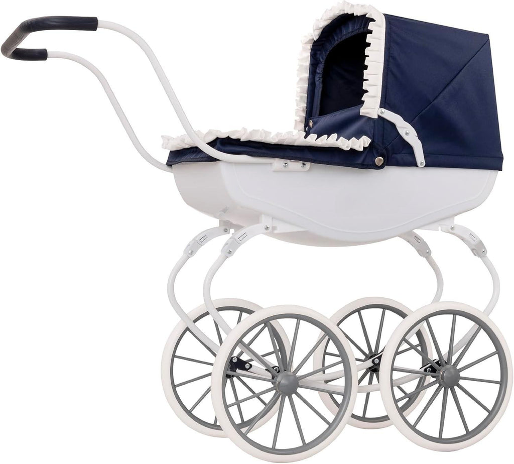 【NS】Traditional English Carriage Doll Pram - Heirloom Quality Push Along Toy with White Wheels - For Ages 3+ | Collector's Gift