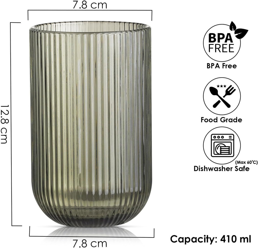 410ml Ribbed Highball Glasses Tall Hi Ball Glassware for Water Gin Juice Cocktail Ideal for Home Restaurant Events & Parties Dishwasher Safe