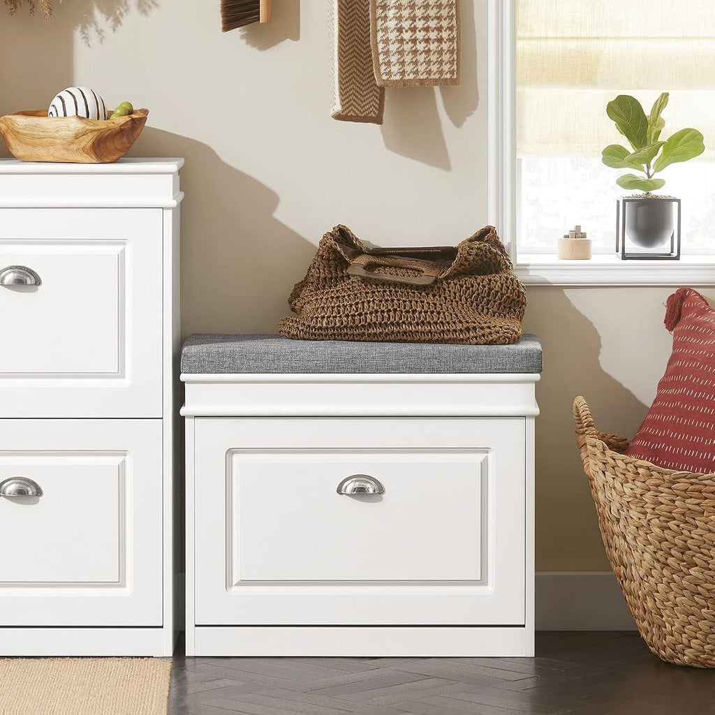 Narrow Flip Drawer Shoe Storage Bench, 2‑Tier Hidden Shoe Rack Cabinet with Removable Padded Seat Cushion, 150kg Heavy‑Duty Load Capacity, Space‑Saving Entryway Organiser for Hallway Bedroom Mudroom, Multiple Colour Options