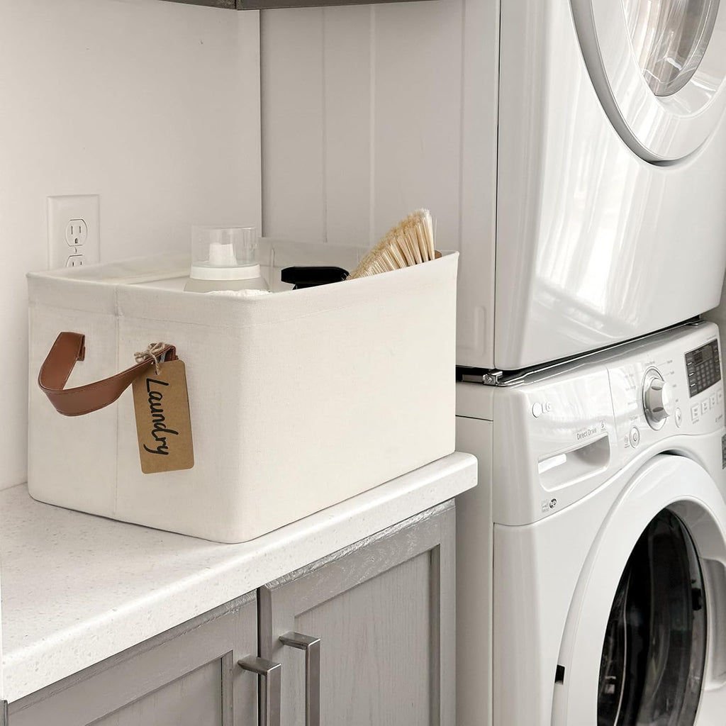 Storage Baskets, Storage Boxes for Shelves, Closet Organizers, Baskets for Shelves, Large Foldable Wardrobe Fabric Boxes, 43 x 28 x 25 cm, Beige, 2-Pack