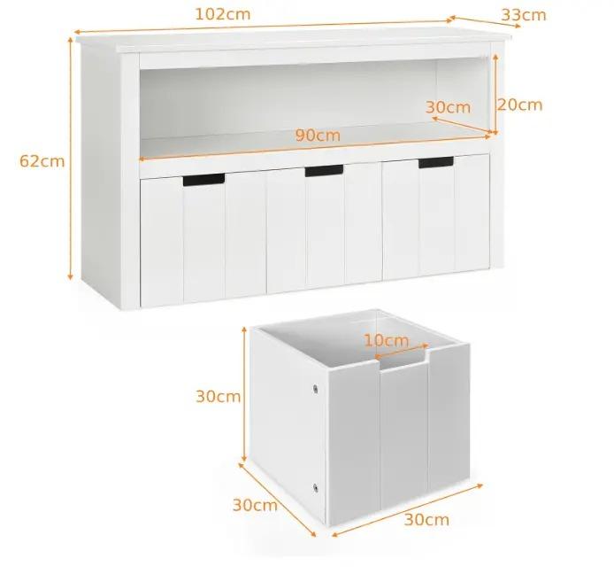 Kids Toy Storage Cabinet, Wooden Playroom Storage Chest with Wheel Drawers & Large Open Shelf, 2‑in‑1 Multi‑Functional Kids Storage Organizer for Toys Books Clothes, Activity Table for Boys Girls Bedroom Playroom