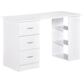 【NS】Computer Desk, Writing Table, PC Workstation with 3 Storage Shelves and Drawers, Silver Handle, for Home Office, White
